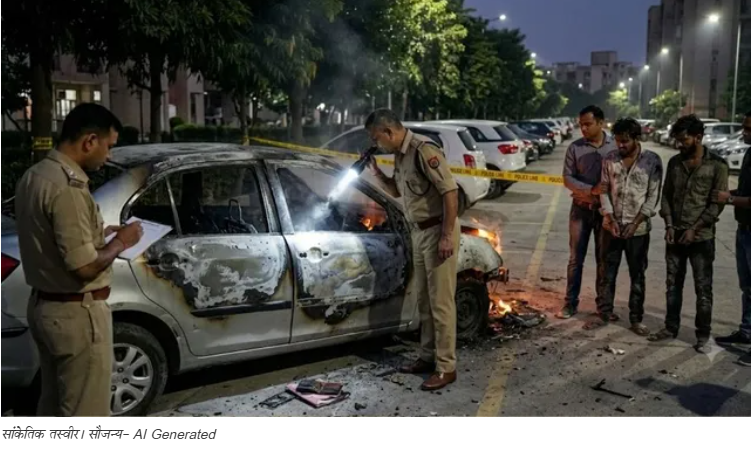 ग्रेटर नोएडा में नशे में धुत युवकों ने कार में लगाई आग, मोबाइल-पर्स और जरूरी दस्तावेज जलकर राख